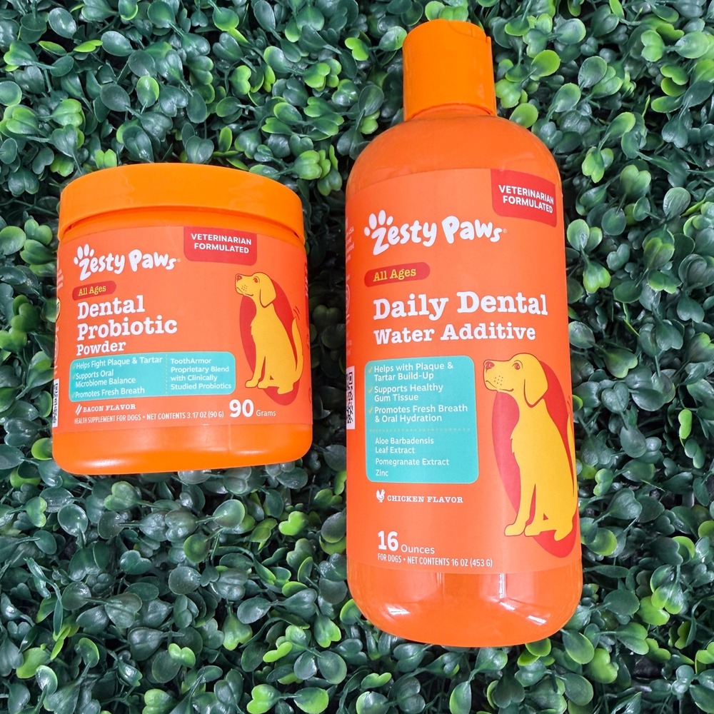 Zesty Paws Dog Dental Probiotic Powder Bacon & Water Additive Chicken Bundle